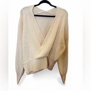 POL Cream V-Neck Wrap Cable Knit Sweater